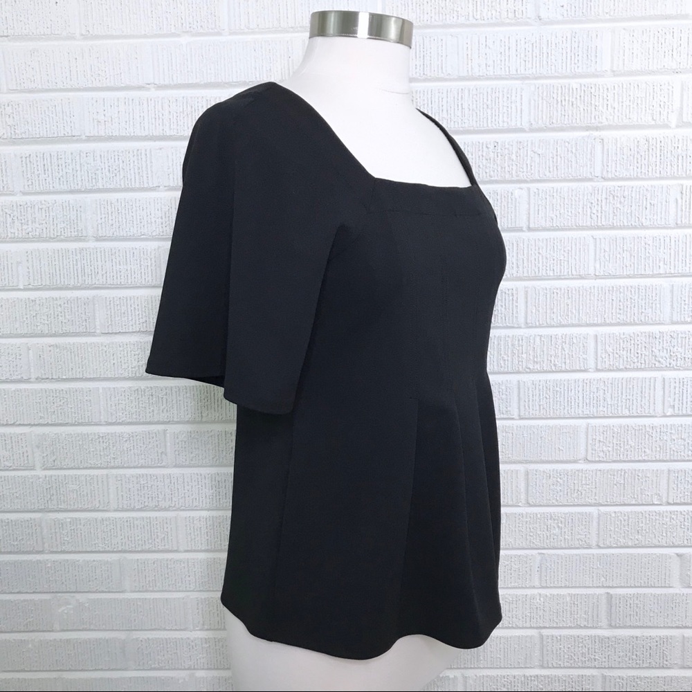 Ann Taylor Pleated Square Neck Blouse Top Black M - Picture 2 of 8